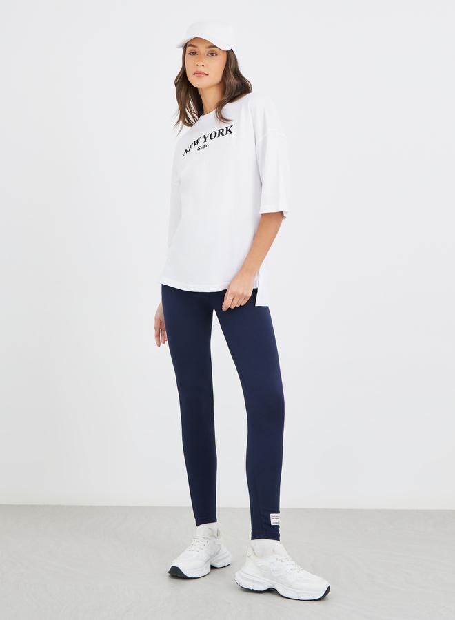Styli Styli Text Embroidered Oversized T-Shirt and Badge Detail Leggings Co-Ords  - Image 2