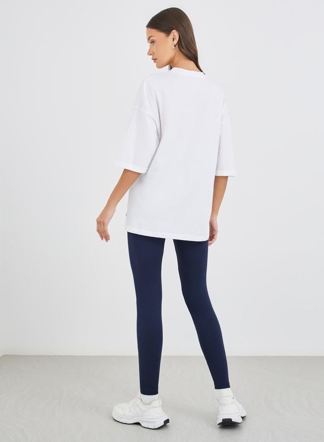 Styli Text Embroidered Oversized T-Shirt and Badge Detail Leggings Co-Ords