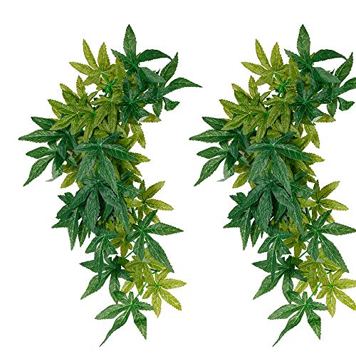 FiveBull 2 Pack Reptile Silk Plants with Suction Cups  Realistic Climbing Vines  Grass Leaves for Terrarium Decor Amphibian Habitat Tank Accessories Durable  Easy to Install