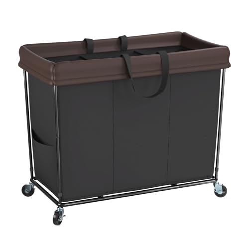 Mefirt 320L Laundry Hamper with Wheels, 3 Section Large Rolling Laundry Basket Bag with Wheels, Clothes Hamper Cart for Laundry, Bedroom, Bathroom and Dorm - Image 1
