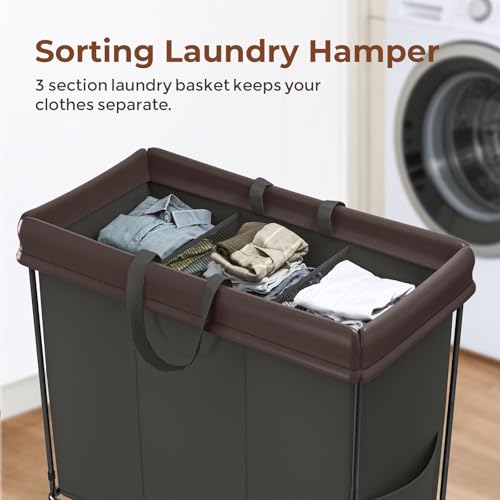 Mefirt 320L Laundry Hamper with Wheels, 3 Section Large Rolling Laundry Basket Bag with Wheels, Clothes Hamper Cart for Laundry, Bedroom, Bathroom and Dorm - Image 3