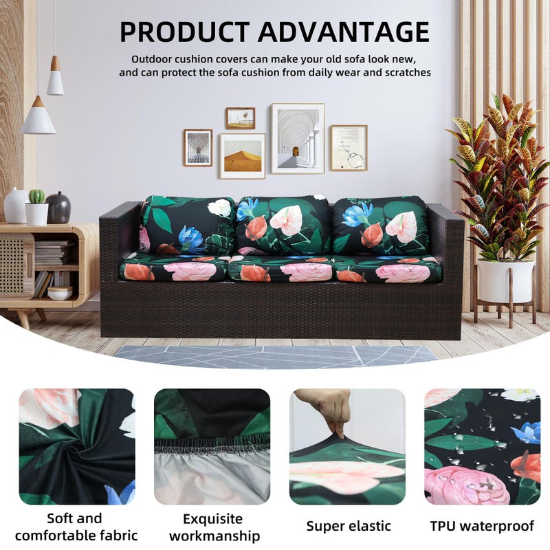 SUKAIKEQA Outdoor Cushion Covers Set,8PCS Waterproof Patio Furniture Couch Seat Slipcovers, Replacement for Sofa Sectional Chair(Coverï¼ŒOnly) - Image 3