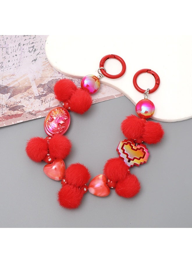 NIBEMINENT Phone Charm/ Chain Strap for Women Girls, Diamond Chain Cell Phone Case Lanyard Wrist Strap，K2771/Big Red