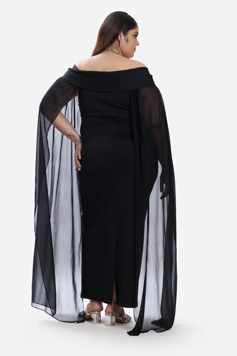 Virgio  Solid Ponte Off Shoulder Bodycon Cape Plus Size Dress for Women for Women | Best Price UAE