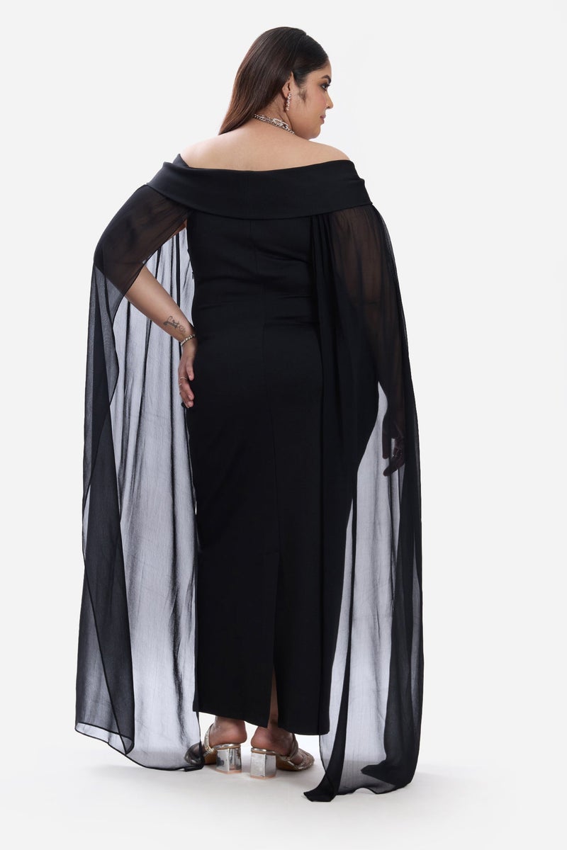 Virgio Solid Ponte Off Shoulder Bodycon Cape Plus Size Dress for Women - Image 5