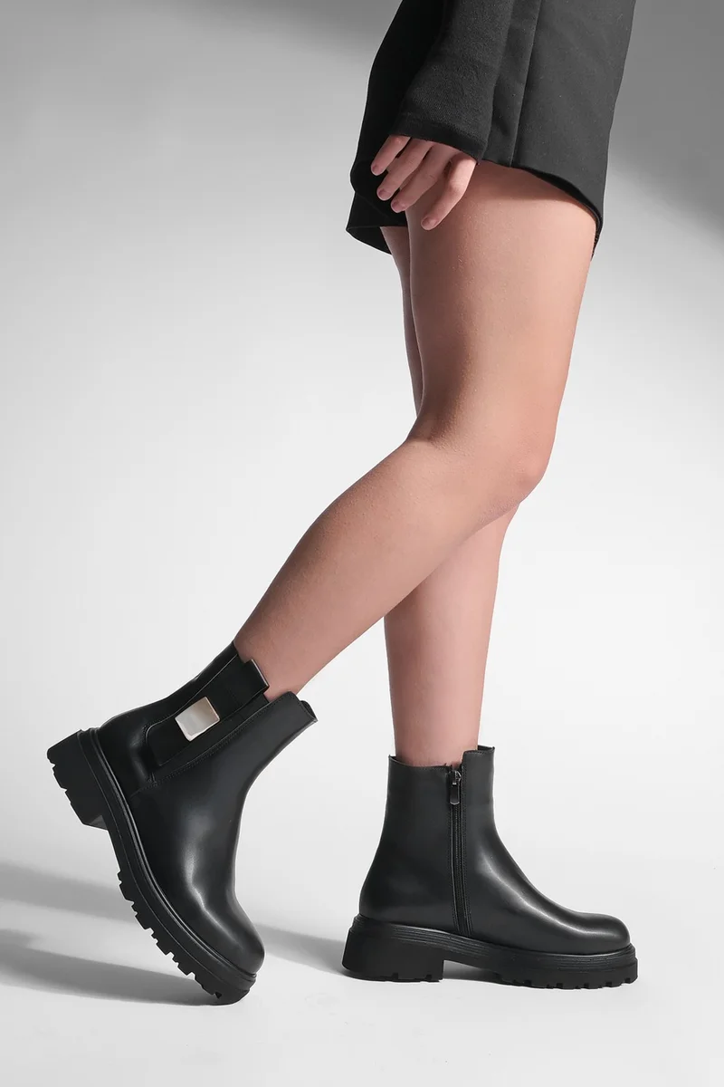 مارجين Women's Thick Sole Buckled Zippered Casual Boots Bovertun