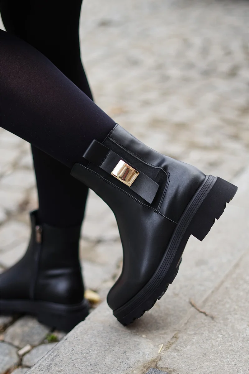 مارجين Women's Thick Sole Buckled Zippered Casual Boots Bovertun