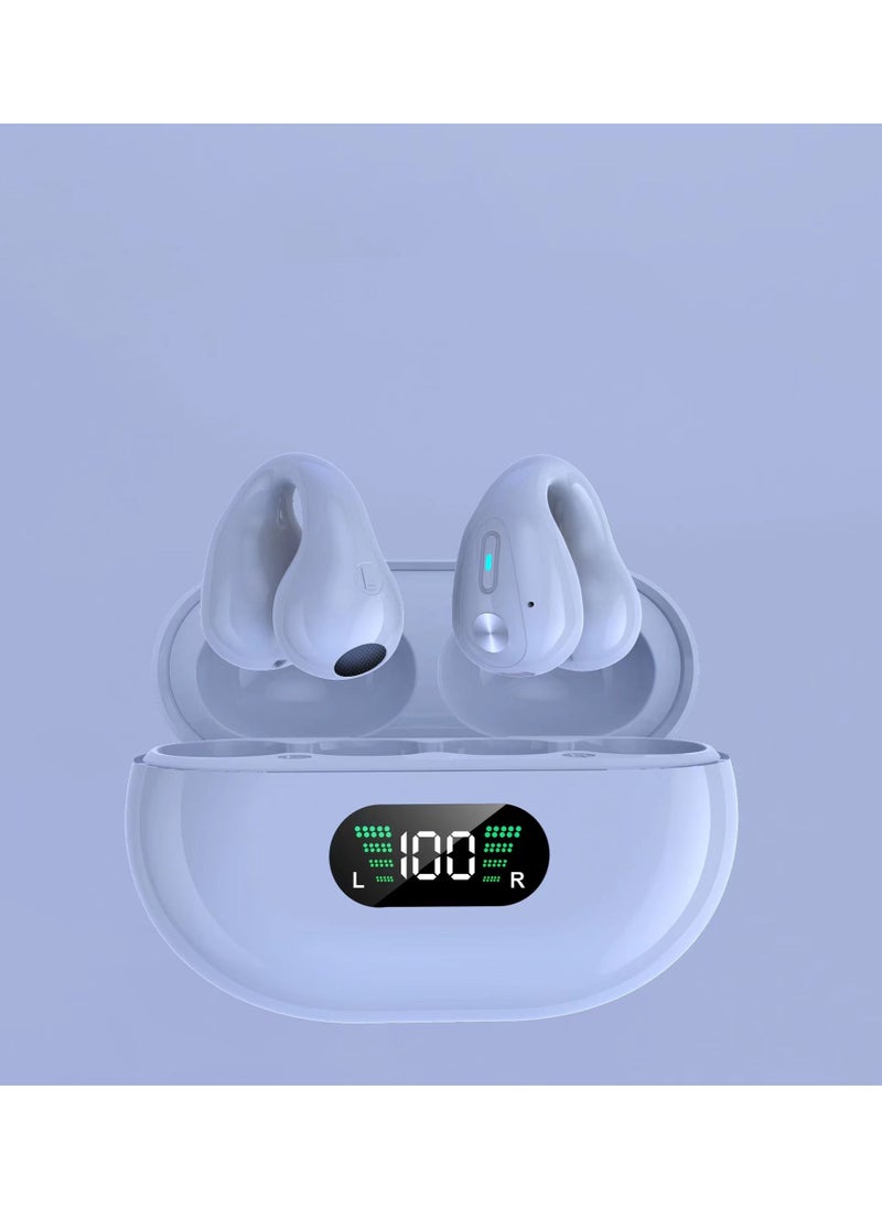 Generic - TWS Q80 Wireless Headphones Bluetooth 5.3 Bone Conduction Earphones Earclip Design Touch Control LED Earbuds Sports Headsets (White) - Image 1