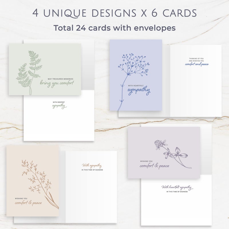 Hat Acrobat Sympathy Cards with Envelopes - 24 Sympathy Cards with Sentimental Designs and Thoughtful Messages - 4 Unique Condolences Card Designs in a Sympathy Cards Assortment Box with Envelopes (Pastel) - Image 2