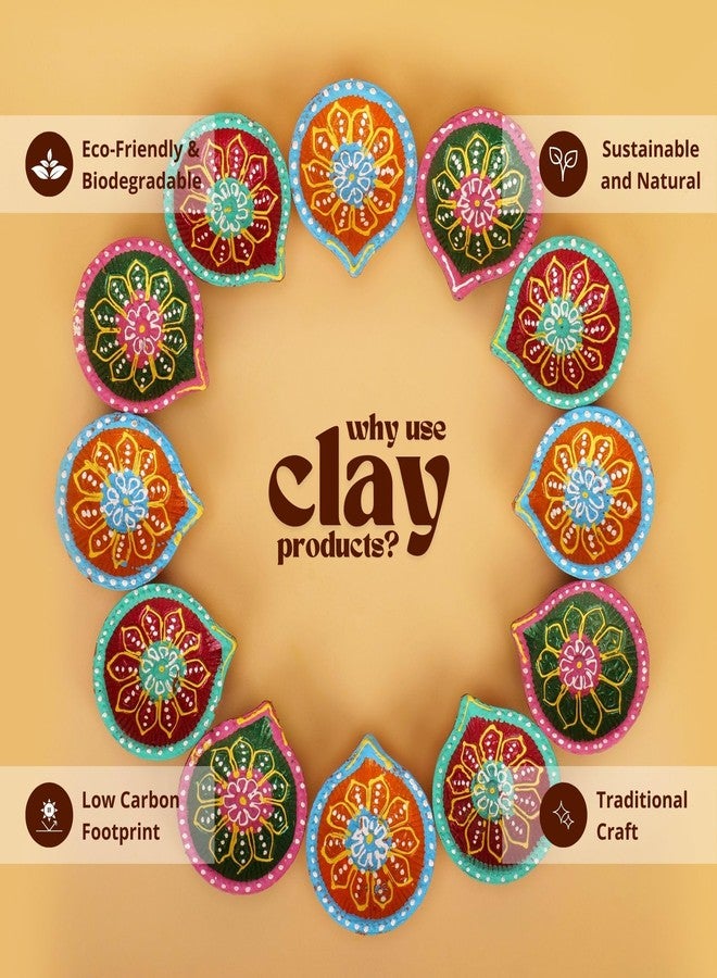 Hashcart Diwali Diyas Clay Diya Diyas for Pooja [ Pack of 12 ] Indian Puja Oil Lamp Diwali Puja - Diwali Decoration Indian Diwali Return Gifts Home Decor Handmade Clay Diyas with Cotton Wicks ® - Image 3
