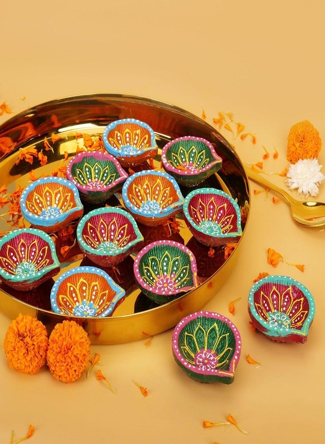 Hashcart Diwali Diyas Clay Diya Diyas for Pooja [ Pack of 12 ] Indian Puja Oil Lamp Diwali Puja - Diwali Decoration Indian Diwali Return Gifts Home Decor Handmade Clay Diyas with Cotton Wicks ® - Image 1
