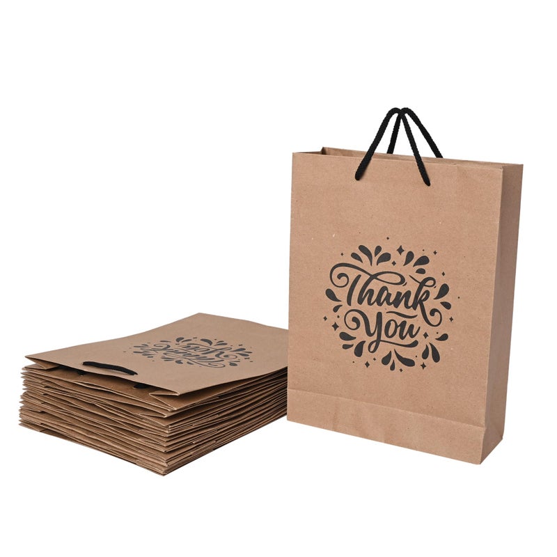 Suffix Retail ® (Pack of 20) Brown Paper Thank You Gift Bags with Braided Cotton Handles (12X8.7X3 inches) - Image 1