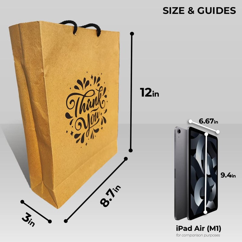 Suffix Retail ® (Pack of 20) Brown Paper Thank You Gift Bags with Braided Cotton Handles (12X8.7X3 inches) - Image 5