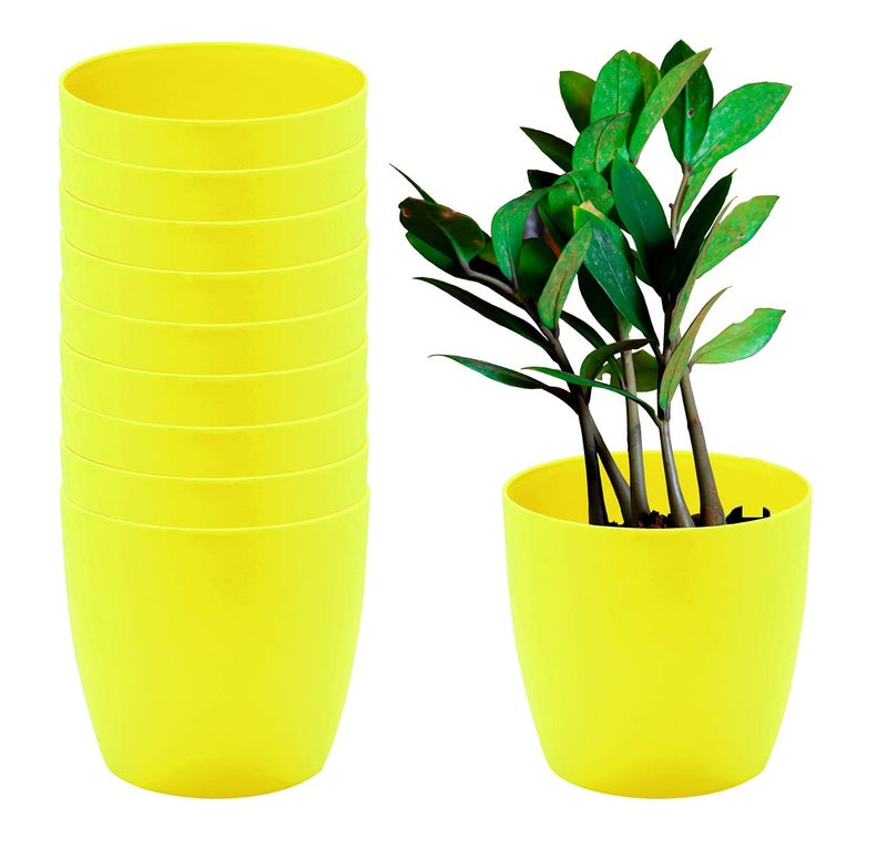garbnoire Gardening Flower Pots - 4.4 Inch Plastic Flower Pots | Modern Decorative Indoor Outdoor Planters/Pots - Pack of (Yellow, 10) - Image 1