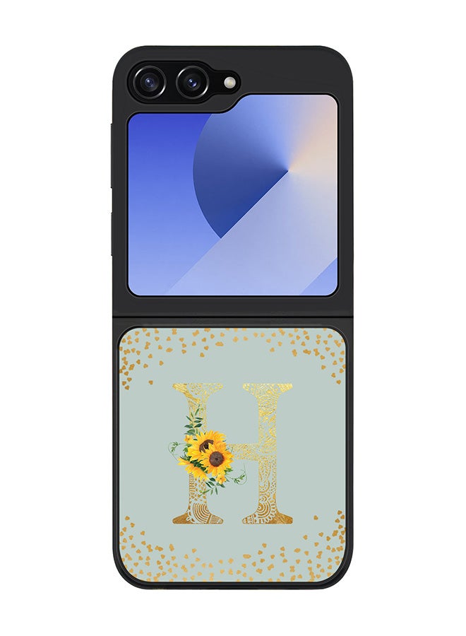 Stylizedd Rugged Black edge case for Samsung Galaxy Z Flip7 FE, Slim fit Case Cover - Custom Monogram Initial Letter Floral Pattern Alphabet - H (Light Grey ) - Image 1