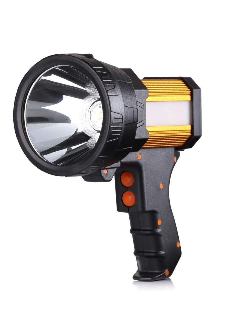 Rechargeable Spotlight, Spot Lights Handheld 1000,000 lumens Large Flashlight Handheld Spotlight Lightweight and Super Bright Flashlight (Aluminium Alloy Golden) - Image 1