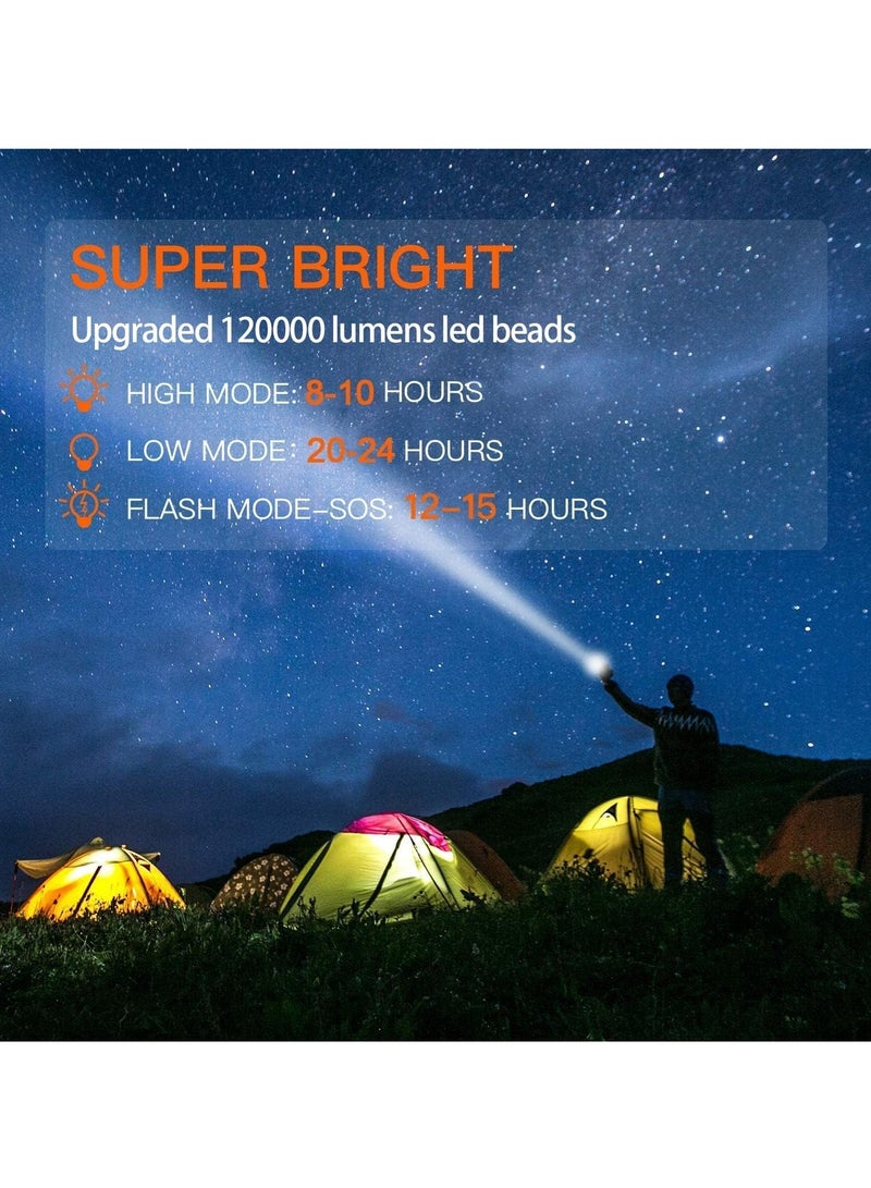 Rechargeable Spotlight, Spot Lights Handheld 1000,000 lumens Large Flashlight Handheld Spotlight Lightweight and Super Bright Flashlight (Aluminium Alloy Golden) - Image 2