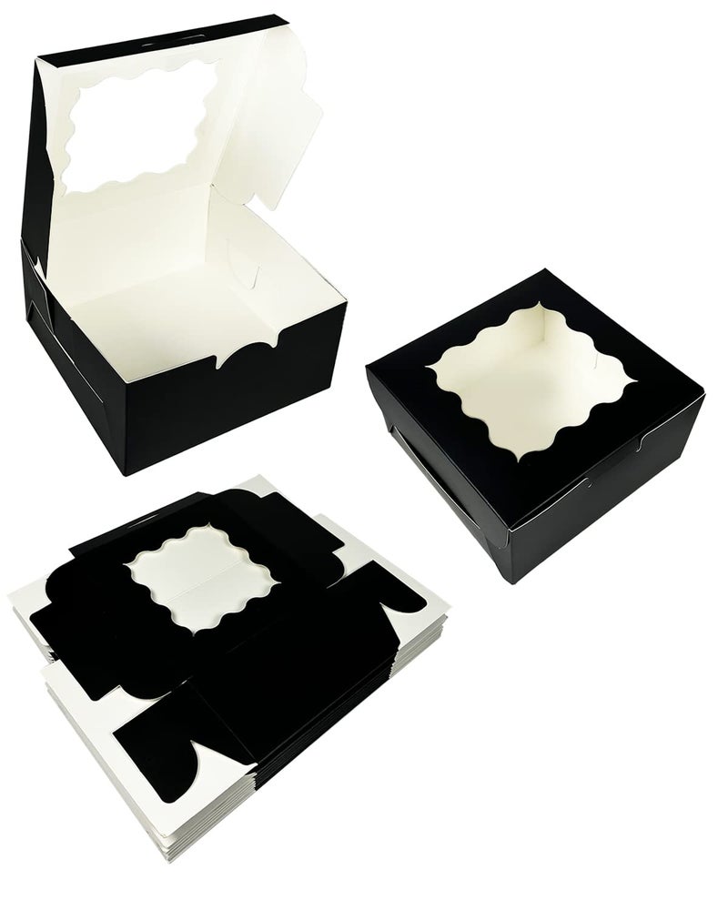 Bakepacker Black 30-Packs Bakery Boxes with Window 6x6x3 inches Thick & Sturdy Macaroon Pastry Boxes Cookie Boxes for Bakerys - Image 3