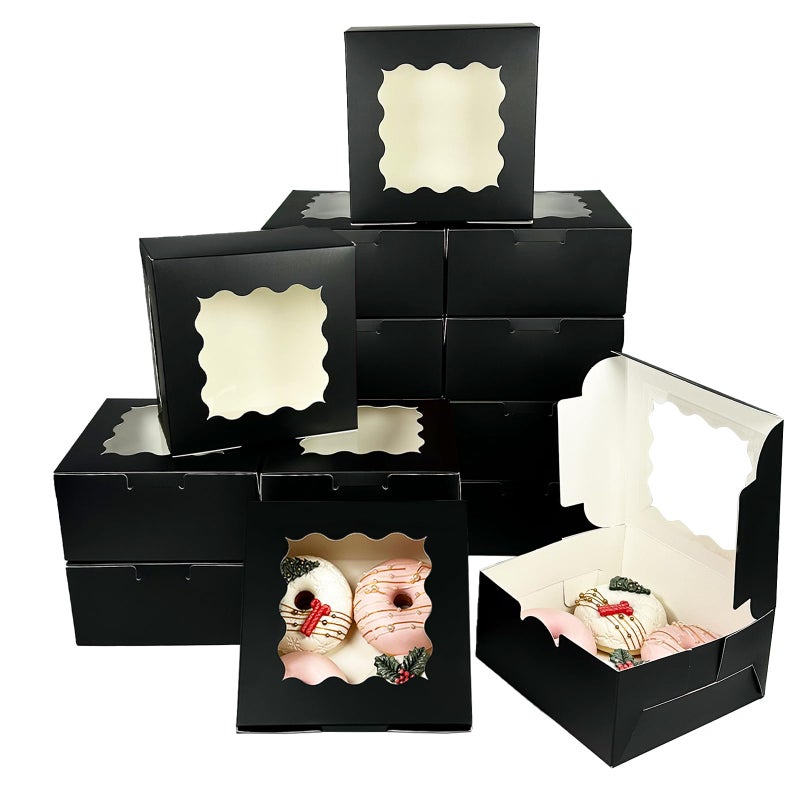 Bakepacker Black 30-Packs Bakery Boxes with Window 6x6x3 inches Thick & Sturdy Macaroon Pastry Boxes Cookie Boxes for Bakerys - Image 1