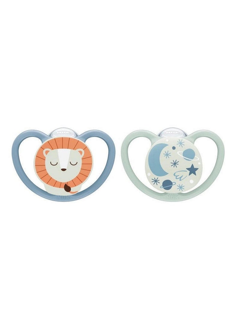 NUK Space Night Silicone Soother For 0-6 Months Baby, Assorted Pack of 2's - Image 2