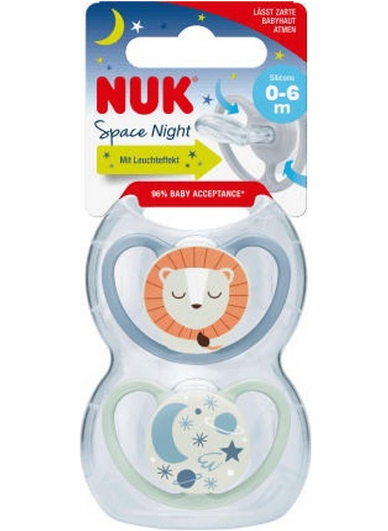 NUK Space Night Silicone Soother For 0-6 Months Baby, Assorted Pack of 2's - Image 1