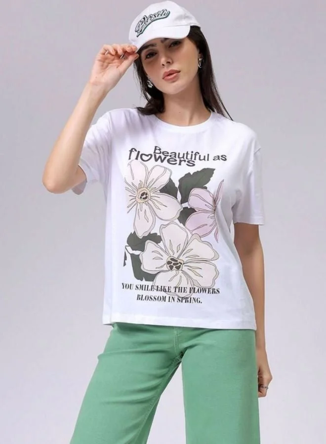 Freehand Women Relaxed Fit Solid Crew Neck Short Sleeve T-Shirt