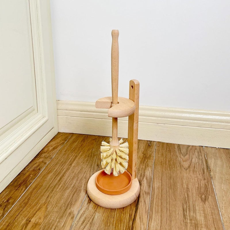 CRAKTH Wood Toilet Brush and Holder Set, Beechwood Toilet Bowl Cleaner for Bathroom, Natural Sisal Bristles Toilet Scrubber with Stand - Image 4