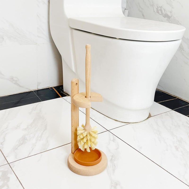 CRAKTH Wood Toilet Brush and Holder Set, Beechwood Toilet Bowl Cleaner for Bathroom, Natural Sisal Bristles Toilet Scrubber with Stand - Image 2