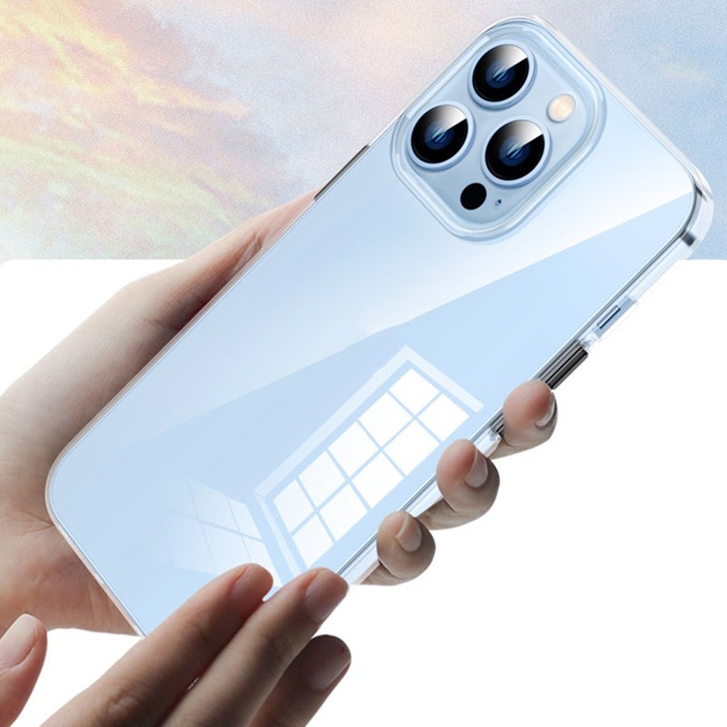 HuHa Protective Cover For iPhone 14 Plus Transparent PC Metal Button Phone Case (Transparent Black) - Image 5