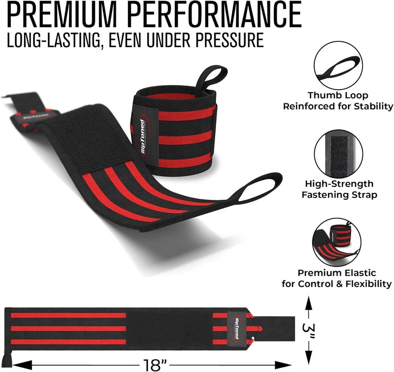 Rip Toned 18” Wrist Wraps - USPA Endorsed Wrist Straps for Weightlifting - Quality Wrist Support - Adjustable, Durable, Machine Washable - Gym Wraps for Powerlifting - for Men & Women - Image 4