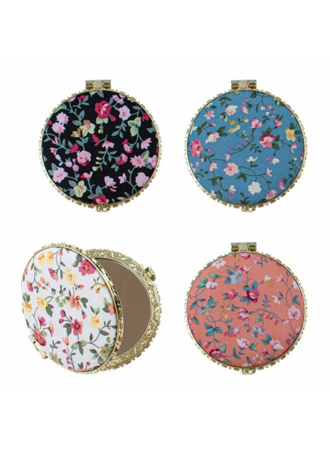 AUEAR , 4 Pack Retro Floral Makeup Compact Small Pocket Purse Mirrors Beauty Handheld Folding Portable Travel for Women Lady - Image 1