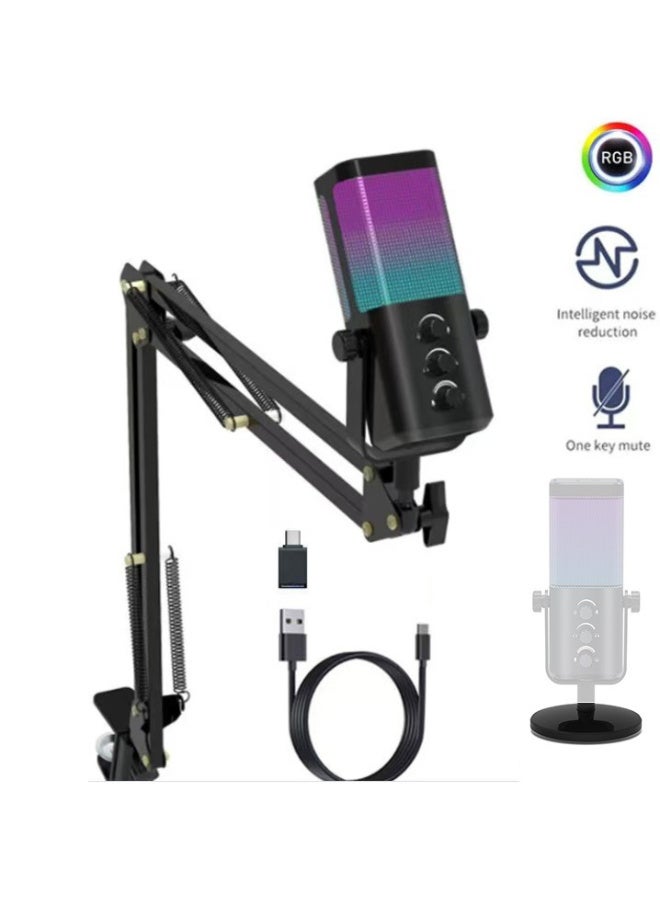 مجموعة ميكروفون الألعاب الاحترافي ZFSZ M7 USB مع حامل ذراع قابل للتعديل وإضاءة RGB - Image 1