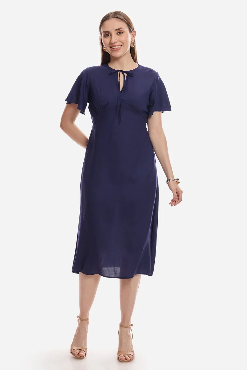 فيرجيو Solid Viscose Bell Sleeve Dress for Women