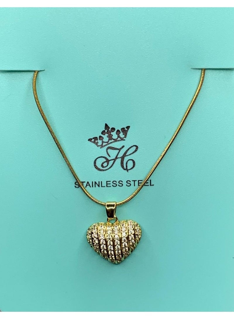 Influence Germany Vertical Crystal Heart Pendant Necklace – Gold-Tone Stainless Steel - Image 1