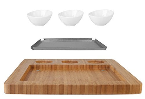 Artestia Bamboo Platter Replacement for AR-88023, 1 Stainless Steel Tray + 3 Ceramic Cups + 1 Bamboo Serving Tray, No Stones Included - Image 2