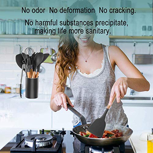 SHOPOBOX Silicone Spatula Set, Heat-Resistant Silicone Kitchenware, Kitchen Baking Cooking Utensils Sets and Supplies for Home Cooking, Spatulas for Nonstick Cookware (12pc Black) - Image 3
