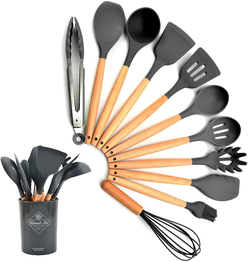 SHOPOBOX Silicone Spatula Set, Heat-Resistant Silicone Kitchenware, Kitchen Baking Cooking Utensils Sets and Supplies for Home Cooking, Spatulas for Nonstick Cookware (12pc Black) - Image 1