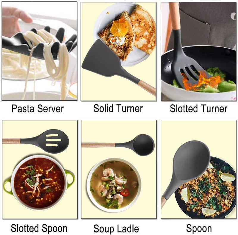 SHOPOBOX Silicone Spatula Set, Heat-Resistant Silicone Kitchenware, Kitchen Baking Cooking Utensils Sets and Supplies for Home Cooking, Spatulas for Nonstick Cookware (12pc Black) - Image 4
