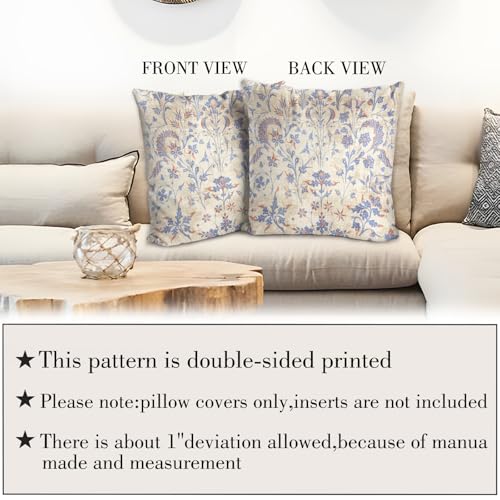 BUAEL Boho Floral Throw Pillow Covers 20x20 inch Set of 2,Cream Boho Rug Geometric Floral Pattern Decor Double Sided Pattern Cushion Cover Soft Pillow Case Living Sofa Room Bed Square Pillow Cover - Image 3