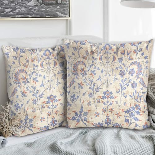 BUAEL Boho Floral Throw Pillow Covers 20x20 inch Set of 2,Cream Boho Rug Geometric Floral Pattern Decor Double Sided Pattern Cushion Cover Soft Pillow Case Living Sofa Room Bed Square Pillow Cover - Image 1