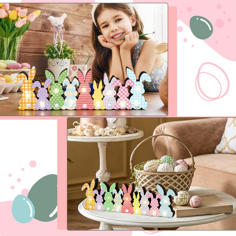 Yousoontic Easter Decorations Wooden Easter Decor for Table with LED Lights Bunny Table Centerpieces with Plush Tail 3D Block Rabbit Sign Farmhouse Decor for Spring Home Mantel Desk Office Party - Image 5