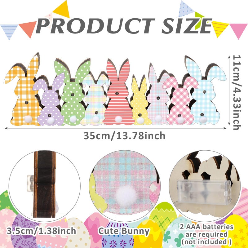 Yousoontic Easter Decorations Wooden Easter Decor for Table with LED Lights Bunny Table Centerpieces with Plush Tail 3D Block Rabbit Sign Farmhouse Decor for Spring Home Mantel Desk Office Party - Image 4