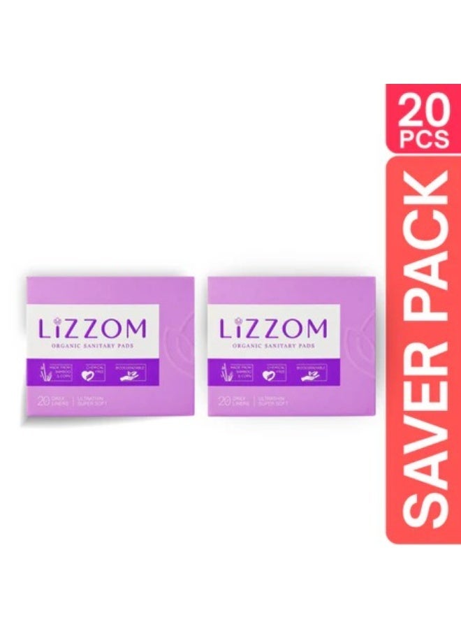 LiZZOM Organic Ultra Thin Daily Liners, Pack of 2 (40 Liners), Bamboo Top Sheet, Biodegradable Back Sheet - Image 1