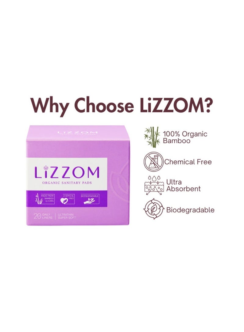 LiZZOM Organic Ultra Thin Daily Liners, Pack of 2 (40 Liners), Bamboo Top Sheet, Biodegradable Back Sheet - Image 5