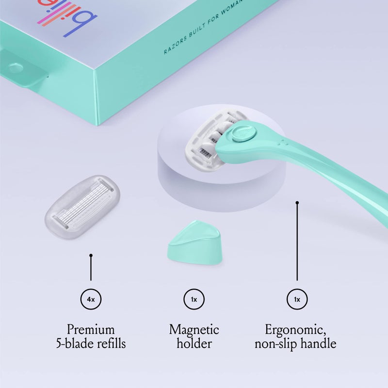 Billie Razors for Women Shave Kit â€“ Razor + 4 x 5-Blade Razor Refills + Magnetic Holder â€“ Minty - Image 3