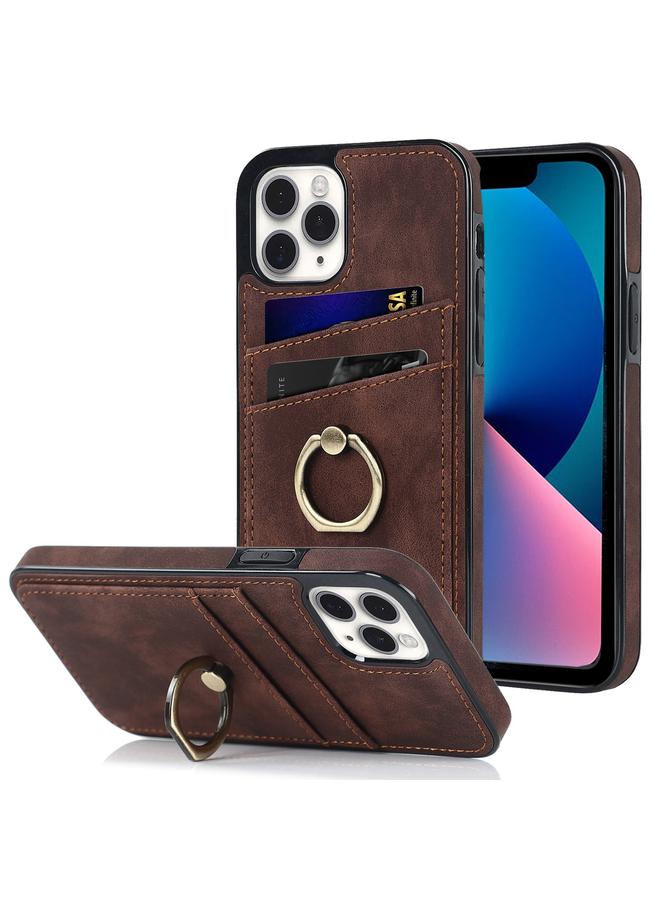 Zaboon Case For iPhone 11 Pro Vintage Patch Leather Phone Case with Ring Holder - Image 1