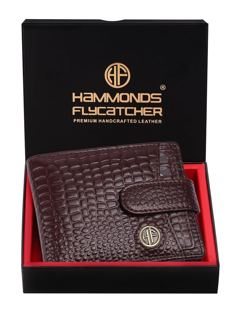  هاموندز فلاي كاتشر محفظة HAMMONDS FLYCATCHER للرجال جلد أصلي ، محفظة رجالية ، محافظ جلدية للرجال أنيقة ، محافظ ثنائية الطي للرجال ، 5 فتحات للبطاقات ، فتحات بطاقة سهلة الوصول ، جيب للعملات المعدنية ، هدية رجالي - بني التمساح - Image 1