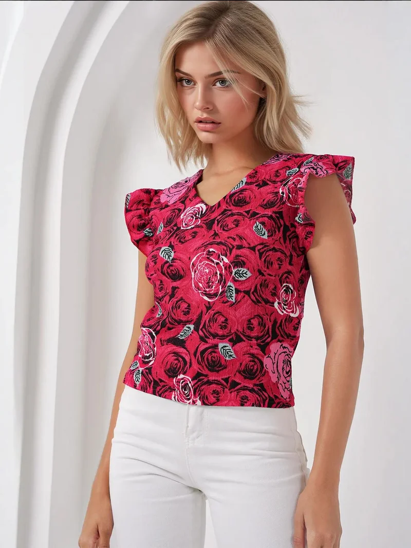 بيغ دارت بلوزة بياقة دائرية مطرزة بنسيج بارز