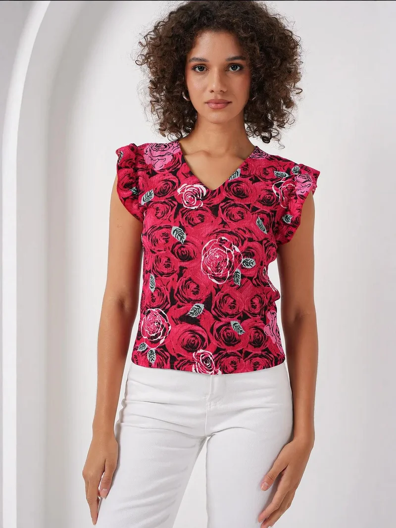 بيغ دارت بلوزة بياقة دائرية مطرزة بنسيج بارز