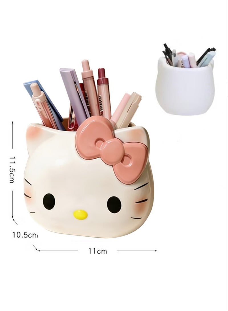 PAPERSAY Cute Pencil Pen Holder, Study Stationery Organizer Office Supplies Storage, Pencil Cup Makeup Brush Holder, Desk Supplies Organisers (KT cat) - Image 2